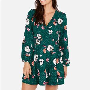 Express Green Floral Long Sleeve Dress L
